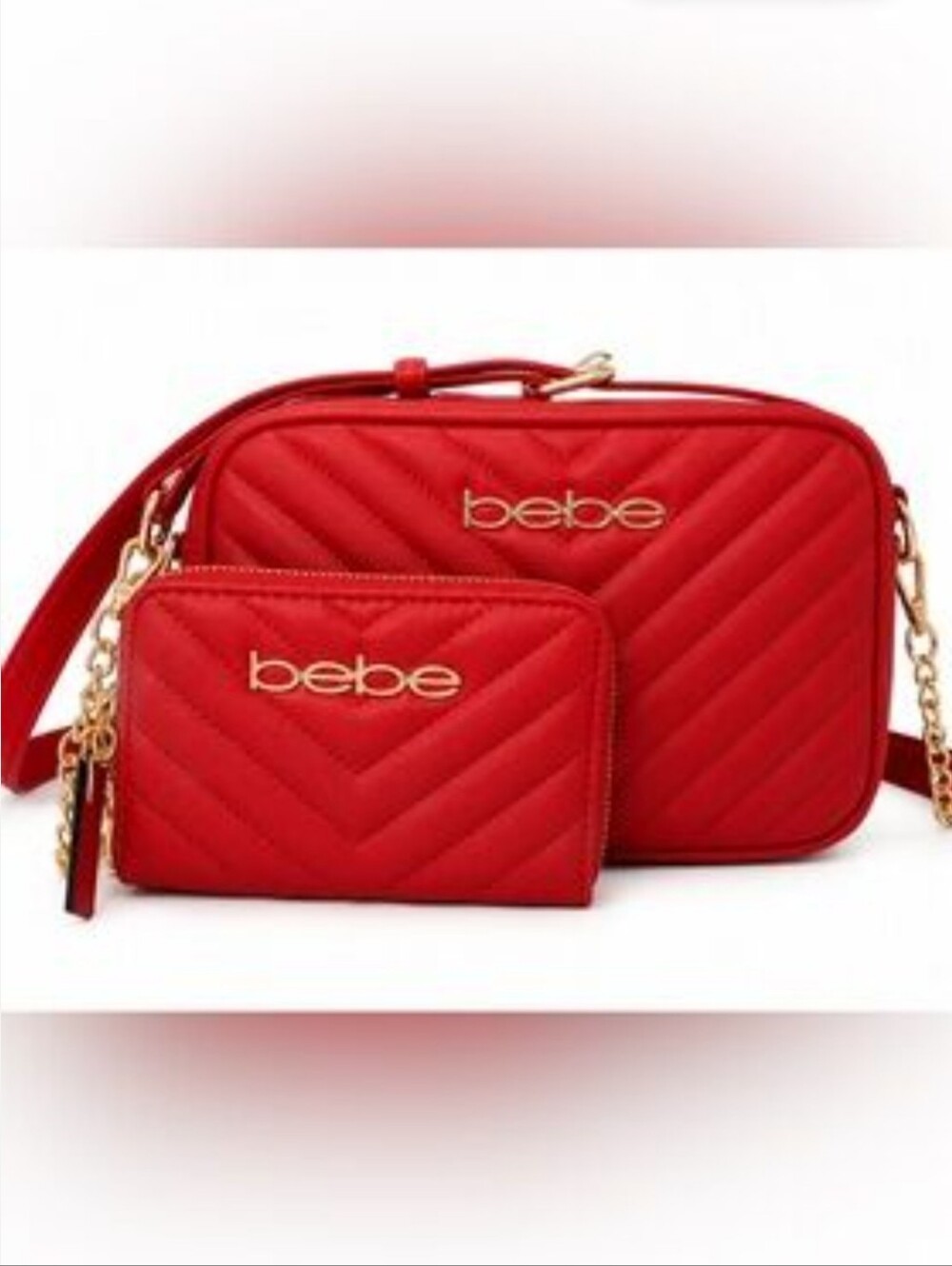 bebe Red Quilted Tyler Camera Crossbody Bag with Wallet